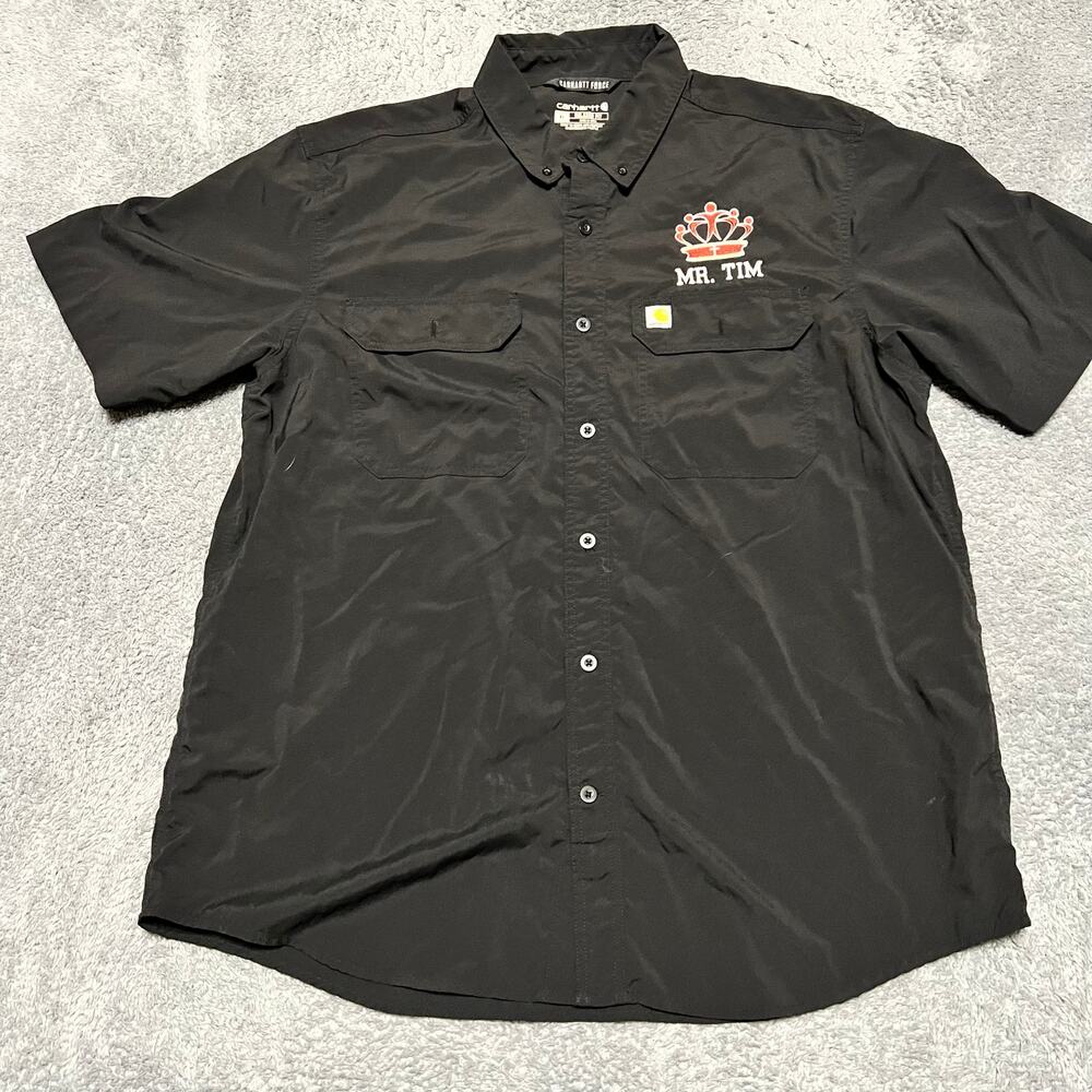 Carhartt Shirt Men XL Black Button Down Force Nylon Blend Performance Workwear